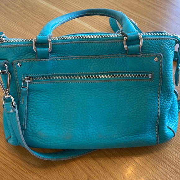 ROOTS 🇨🇦 Turquoise Textured Leather Handbag with Shoulder / Crossbody Strap - Picture 3 of 17